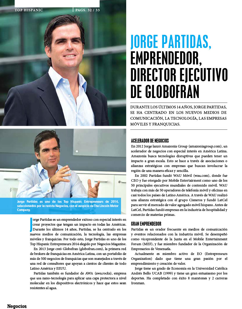 JORGE PARTIDAS, EMPRENDEDOR, DIRECTOR EJECUTIVO DE GLOBOFRAN