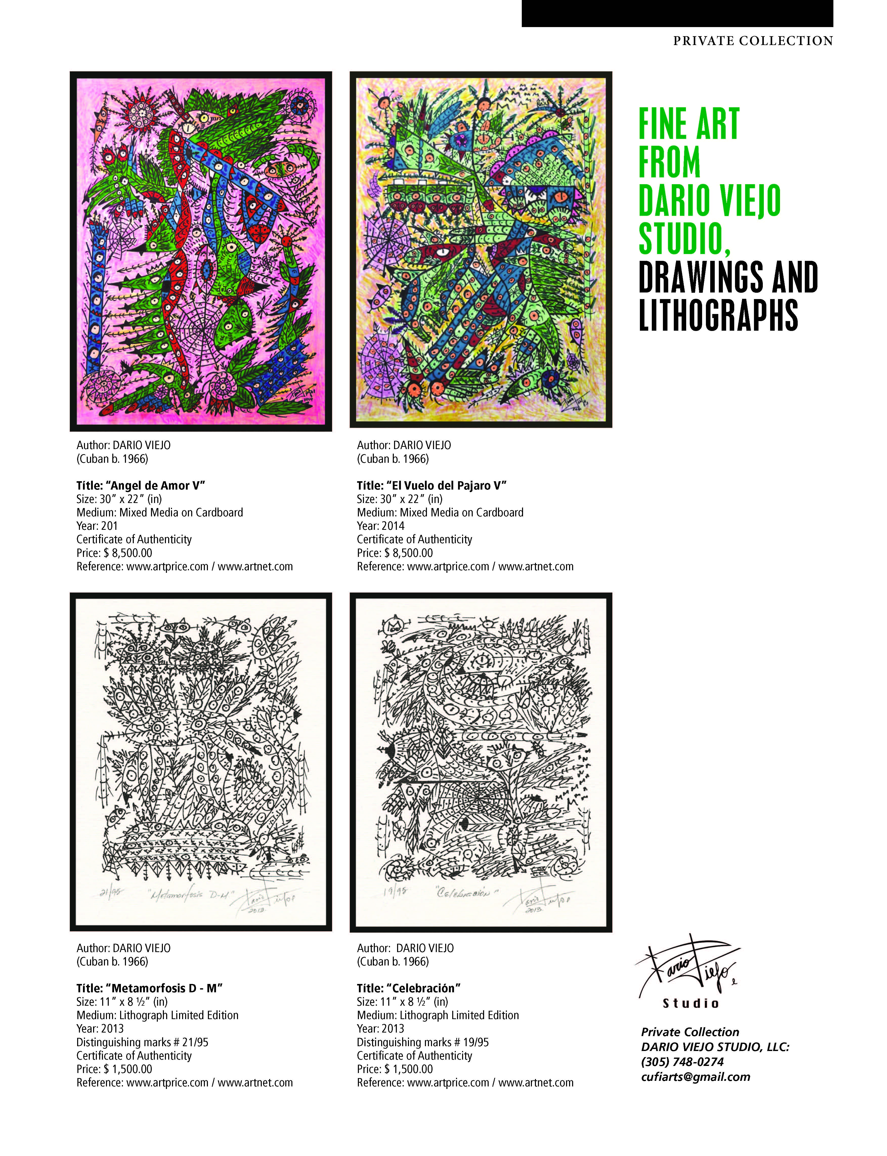 FINE ART FROM DARIO VIEJO STUDIO DRAWINGS AND LITHOGRAPHS