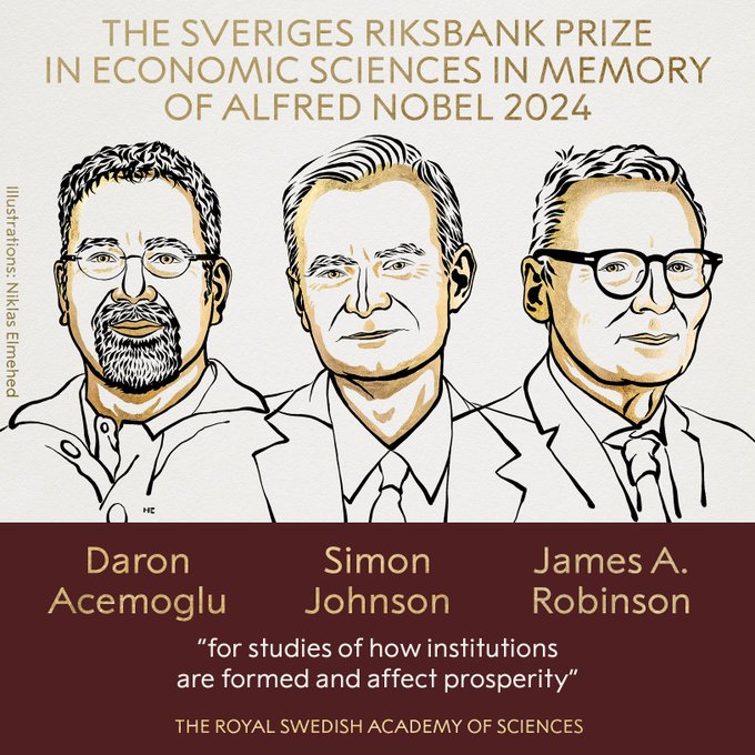 LA ACADEMIA SUECA GALARDONA A DARON ACEMOGLU, SIMON JOHNSON Y JAMES A. ROBINSON CON EL PREMIO NOBEL DE ECONOMÍA 2024